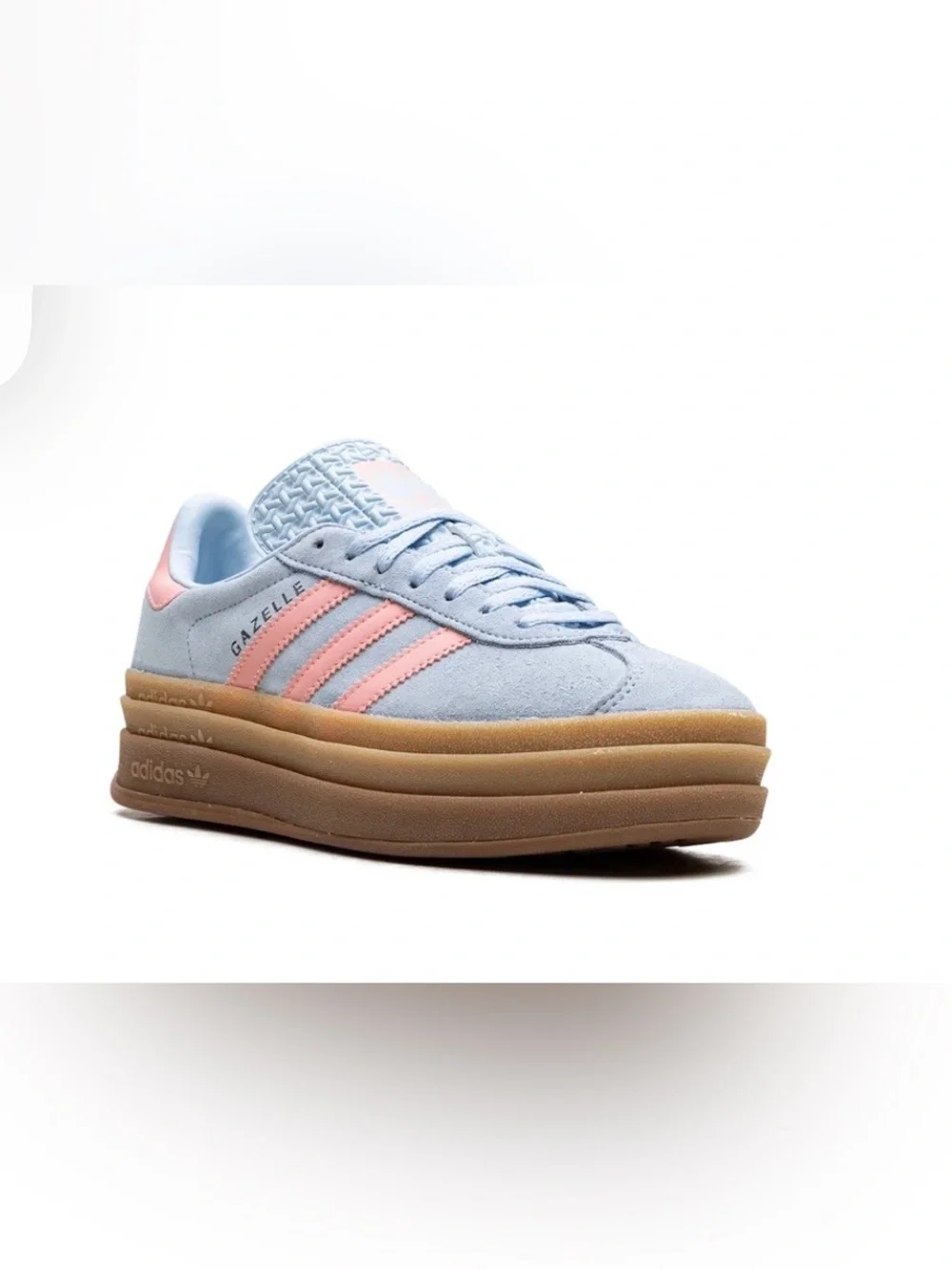 adidas Gazelle Platform Sneakers - Light Blue with Pink Stripes